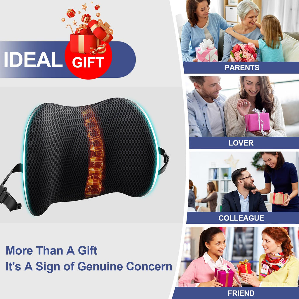 Lumbar Support Pillow for Car, Memory Foam Car Seat Back Support Pillow for Driving, Back Cushion with Strap for Pain