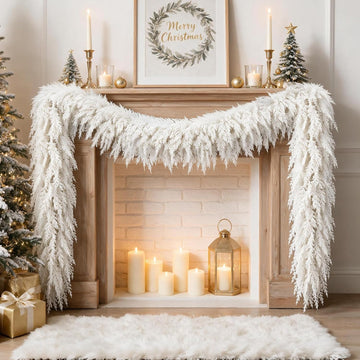 12FT White Christmas Cedar Garland, Realistic Artificial Garland, Winter Snowy Xmas Decorations Indoor Outdoor, Faux