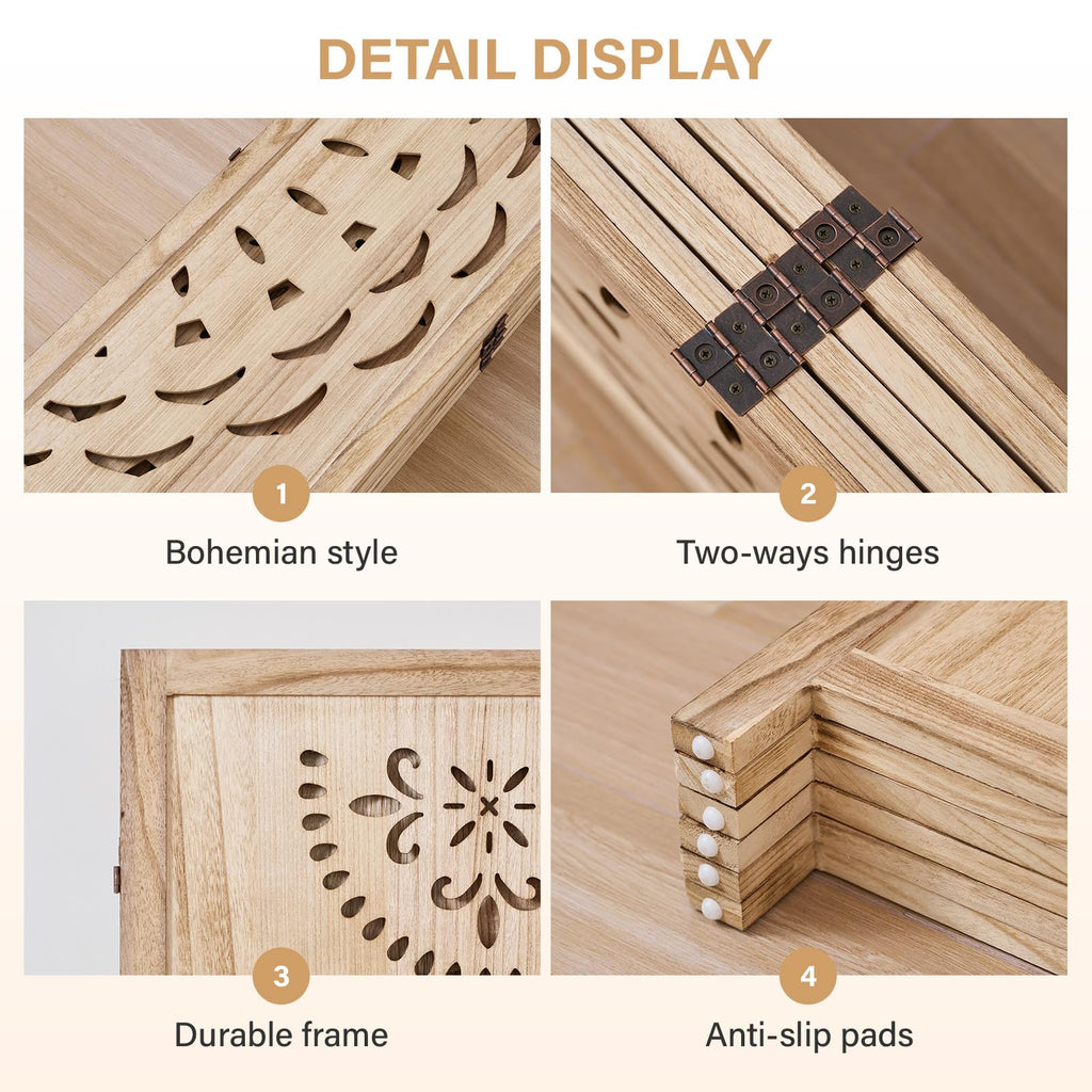 66.9Inch Wooden Room Partition - 6 Panels Boho-Styled Space Room Divider /Office, Headboard & Yoga/Photo/Video Call