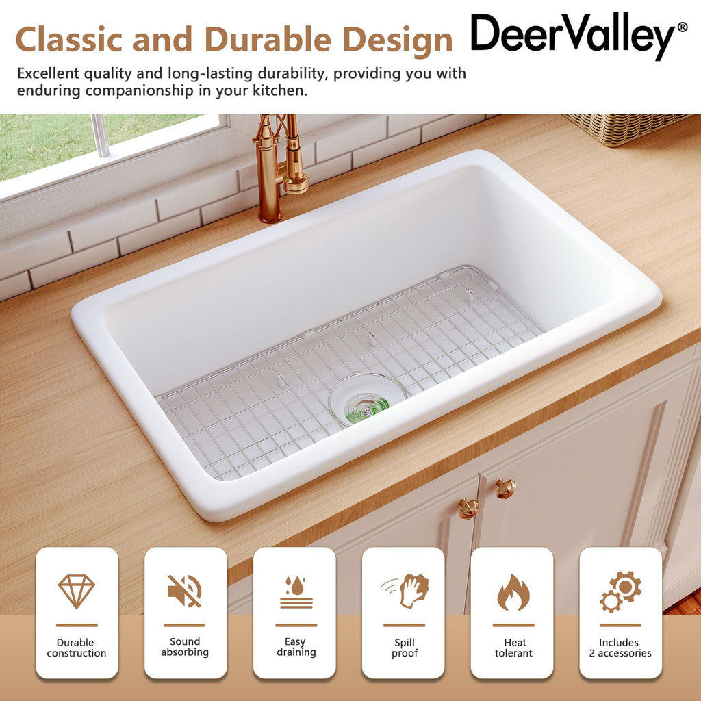 Undermount Kitchen Sink 32 inch White Fireclay Farmhouse Sink