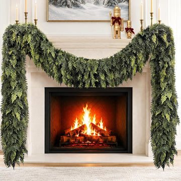 9 FT Christmas Cedar Garland, Real Touch Artificial Greenery, Mantel Decor