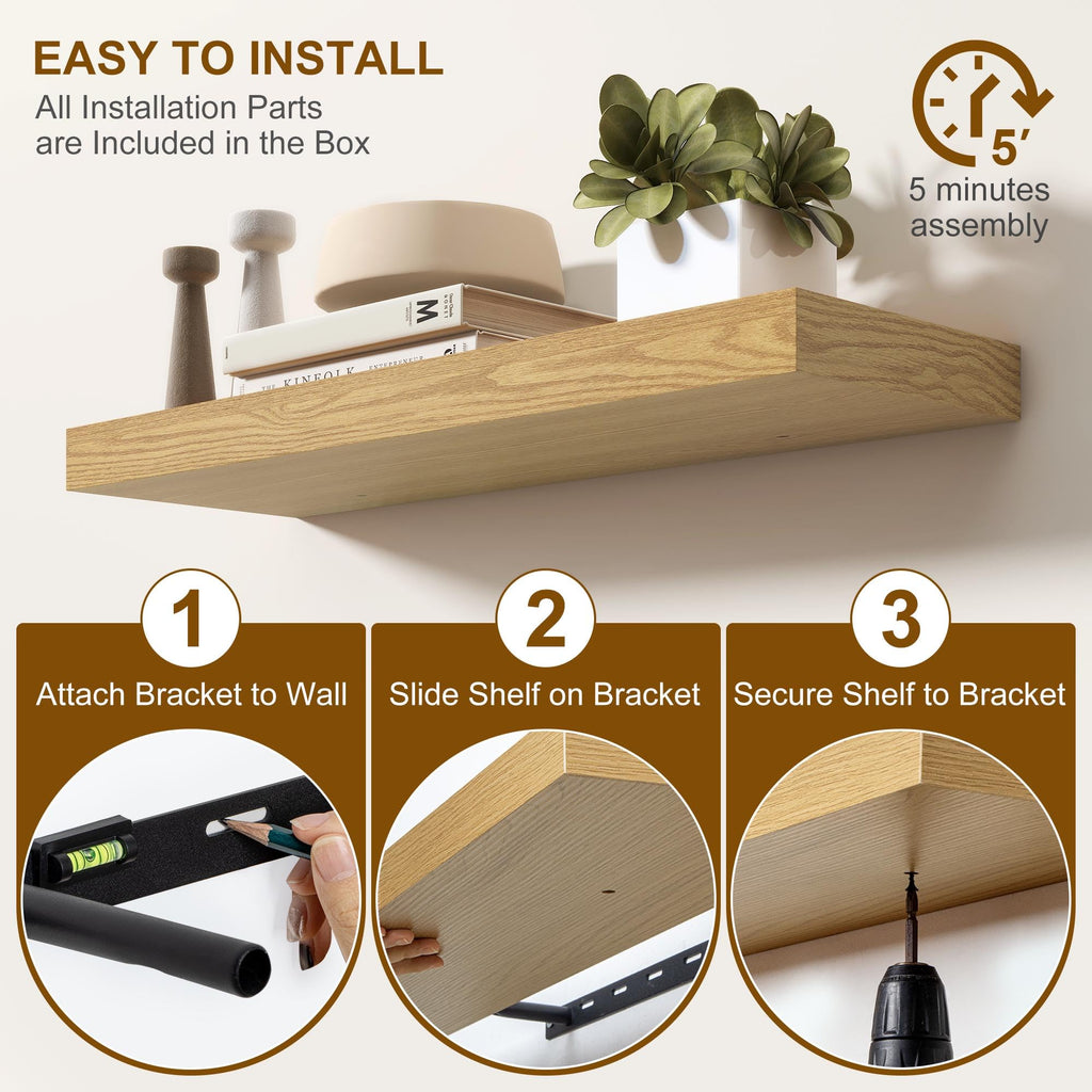 Floating Shelves for Wall, 36Inch Floating Shelves Set of 2, Hanging Shelf with Invisible Brackets, Bathroom Shelves