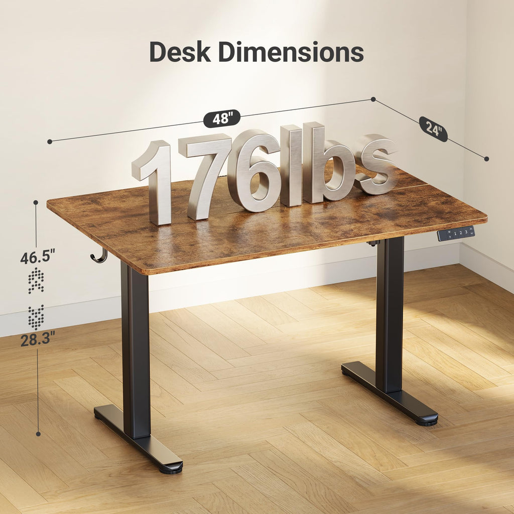 Electric Height Adjustable Standing Desk, 48x24 Inch, Rustic Brown