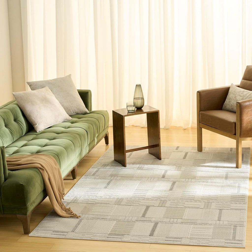 Home Nordic Ivory Grey Area Rug - Easy Clean, Non Shedding, Bed Room, Living Room, Dining Room, Kitchen (5' x