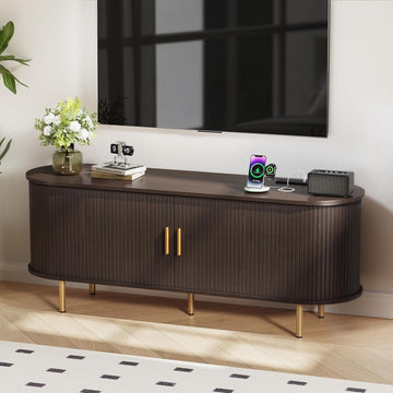 55 Inch Mid Century Modern TV Stand with Power Outlet for TVs up to 60 Inch, Entertainment Center with Storage and