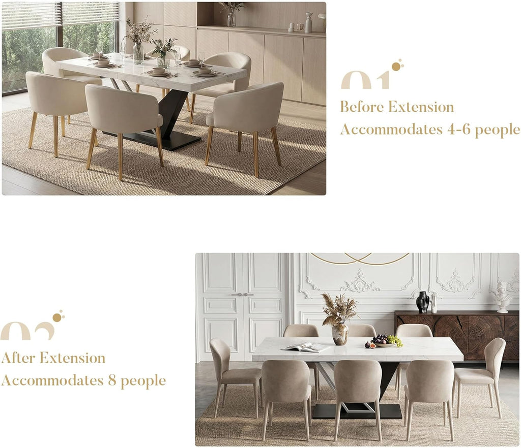 59'' to 78.7'' Extendable Dining Table for 4-8, Faux Marble Expandable Kitchen Table with Sturdy Metal Base