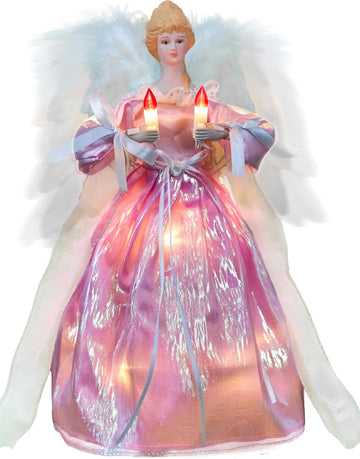 Moving Angel Tree Topper with Lights, 12'' Pink, Separately Controlled Flapping Wings and Bright LEDs, 6 On / 18 Off