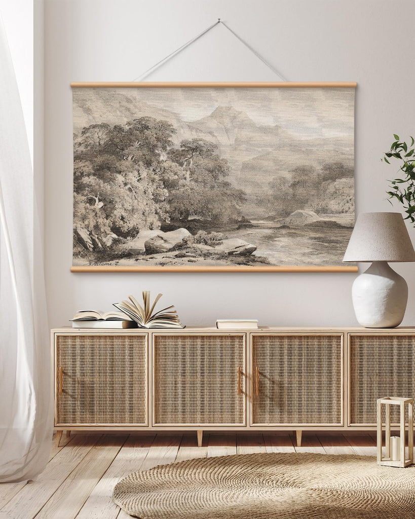 Extra Large Canvas Wall Art - Vintage Landscape Sketch, 36x54 Inch