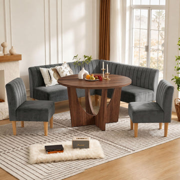 Breakfast Nook Table Set, Farmhouse 5-Piece Round Dining Table Set with Bench Seating, 47" Kitchen Nook for 4-6