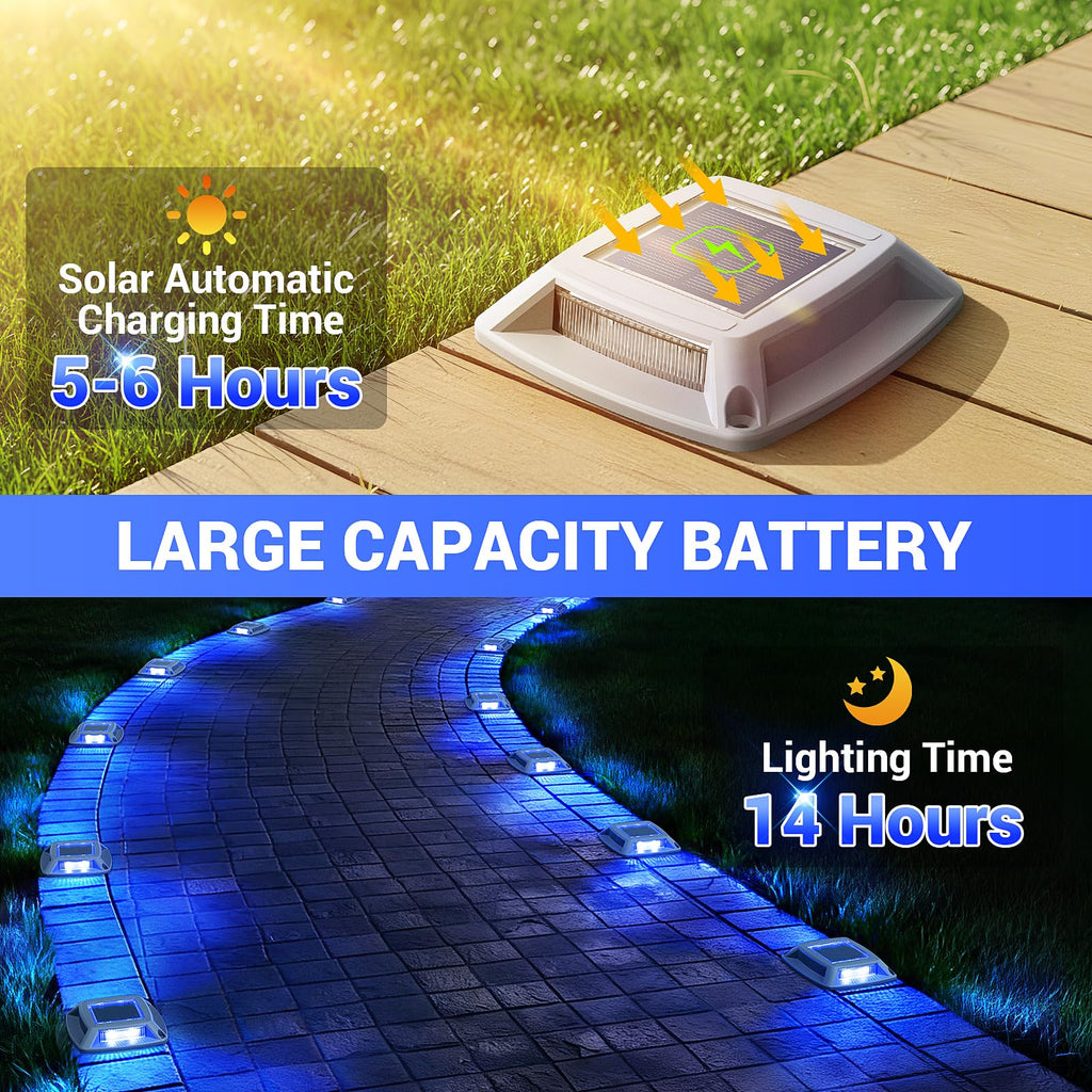 Solar Dock Lights Outdoor 6 Pack, IP68 Waterproof Driveway Deck Light, Blue