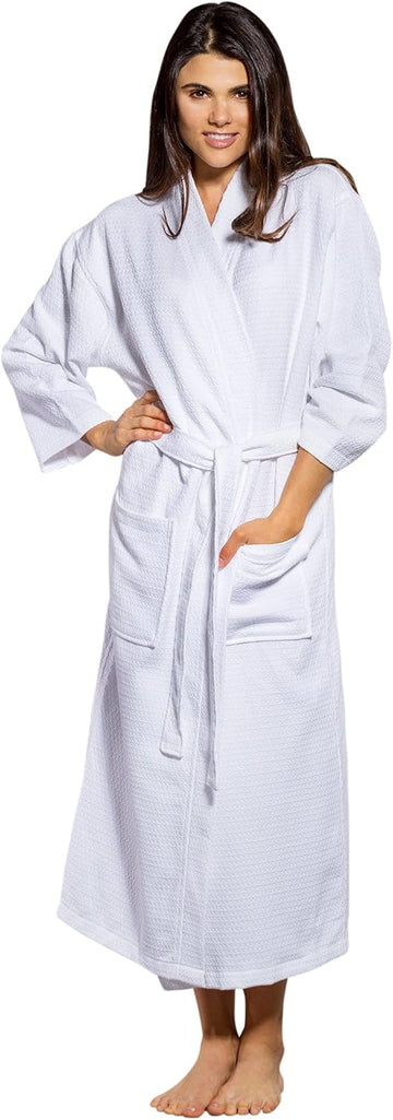 100% Turkish Cotton White Waffle Kimono Unisex Spa Robe