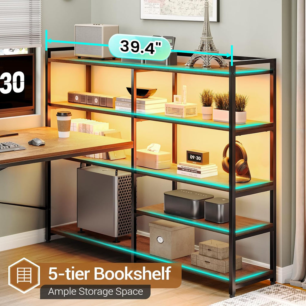 L Shaped Desk with Storage Shelves, 64.5" Reversible U Shaped Office Desk with 3 Fabric Drawers