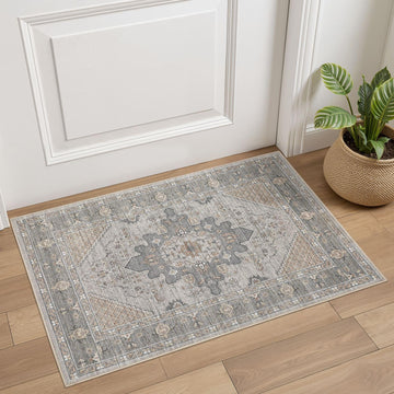 Area Rug 2x3 Doormat - Washable Vintage Oriental Farmhouse Soft Thin Indoor Carpet Bedroom Hallway Entryway Kitchen