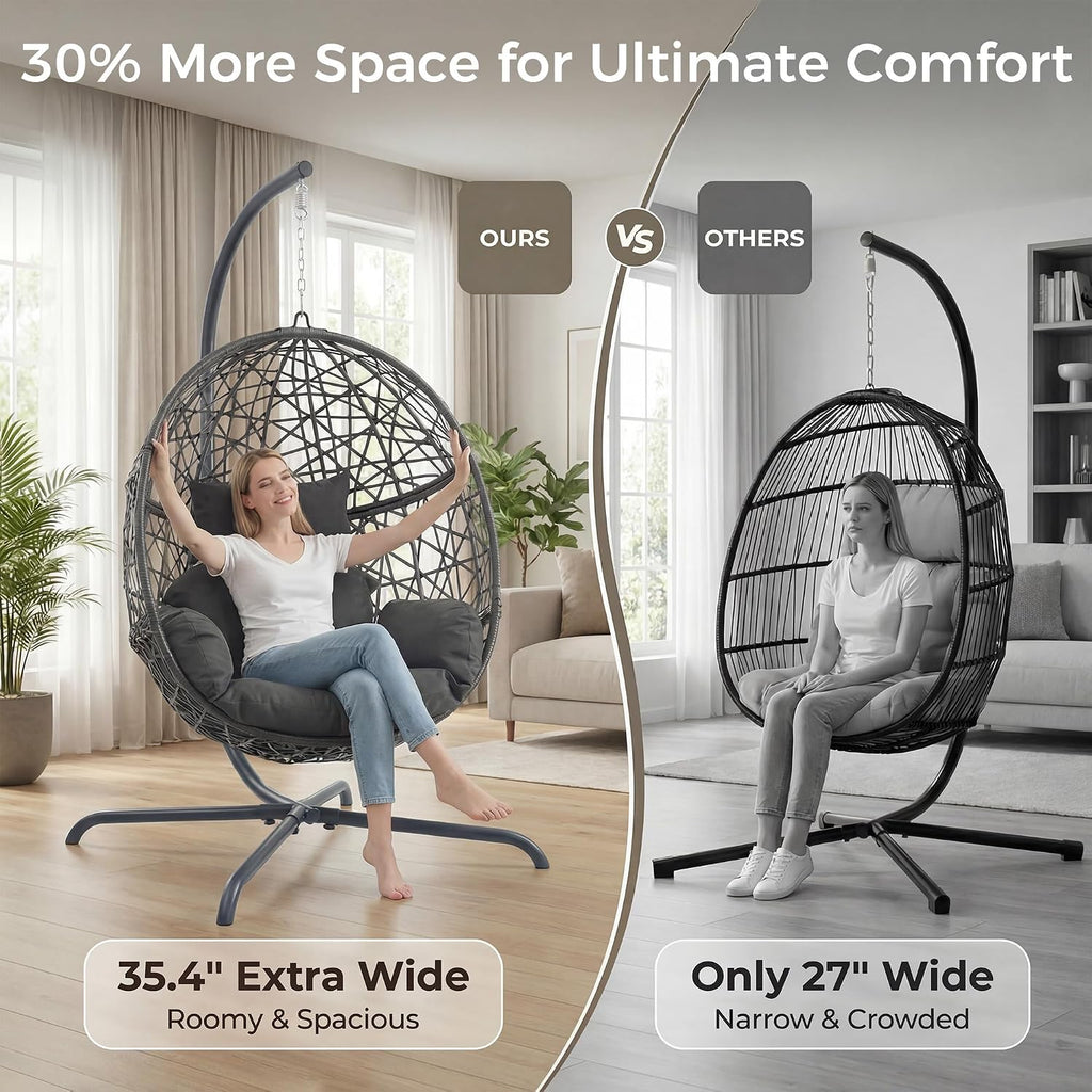 With Stand, Bird Cage Patio Hanging Chair with Cushion, Large Swinging Chairs Indoor Outdoor, All-Weather 350lbs