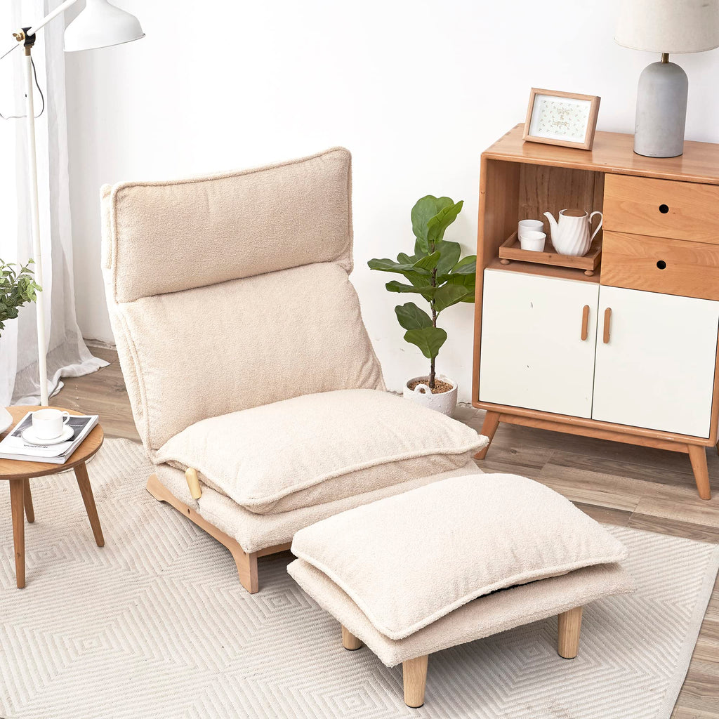 Floor Chair Single Lazy Sofa Leisure Balcony Reclining Japanese Tatami Adjustable Recliner with Ottoman, Indoor Use
