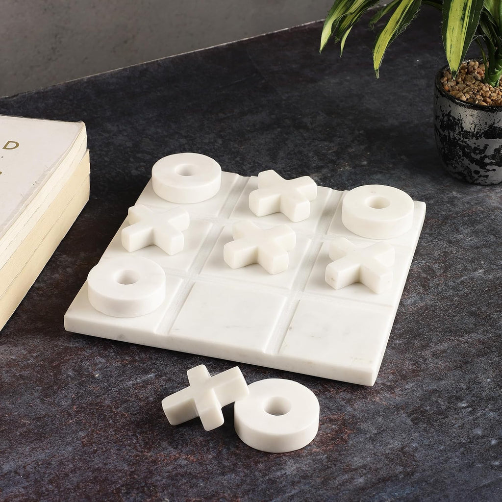 Marble Tic Tac Toe Game Board X and O Game Set for Birthday Gift to Students and Adults Table Top X/O Board Coffee