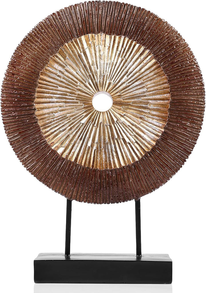 Wood Color Round Irregular line Statue, Unique Home Sculpture for Cabinet Above Coffee Table, entryway Table top TV