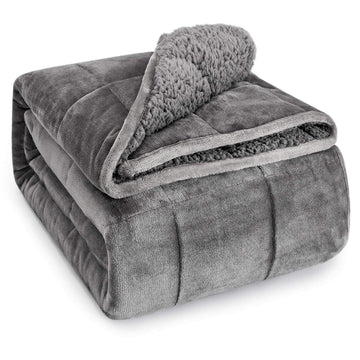 Weighted Blanket for Adults 48"x72" 15 lbs Twin, Sherpa Fleece Grey