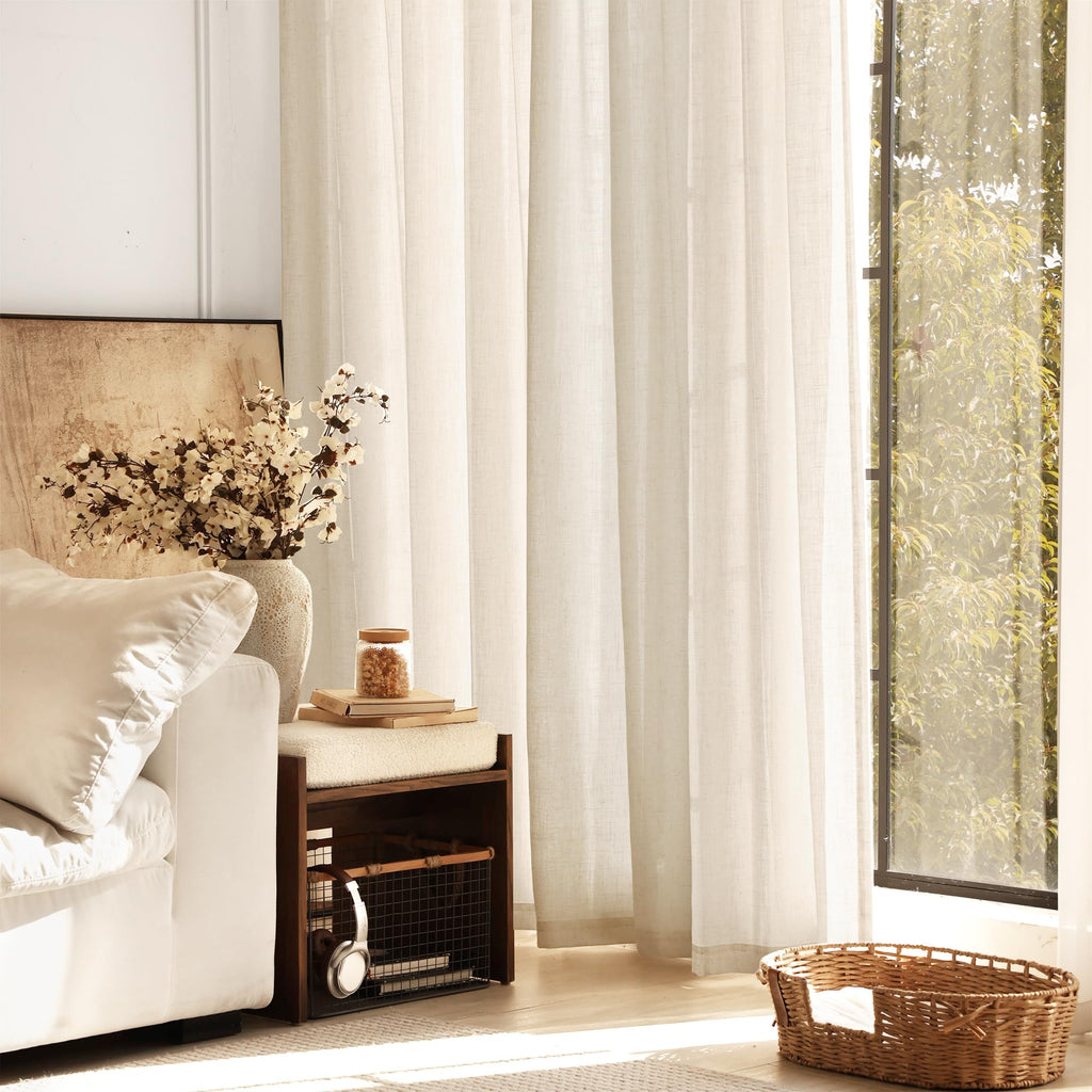 Apricot Linen Curtain 132 inch Length 2 Panels Set Back Tab Light Filtering Living Room Curtain Drapes Home Office