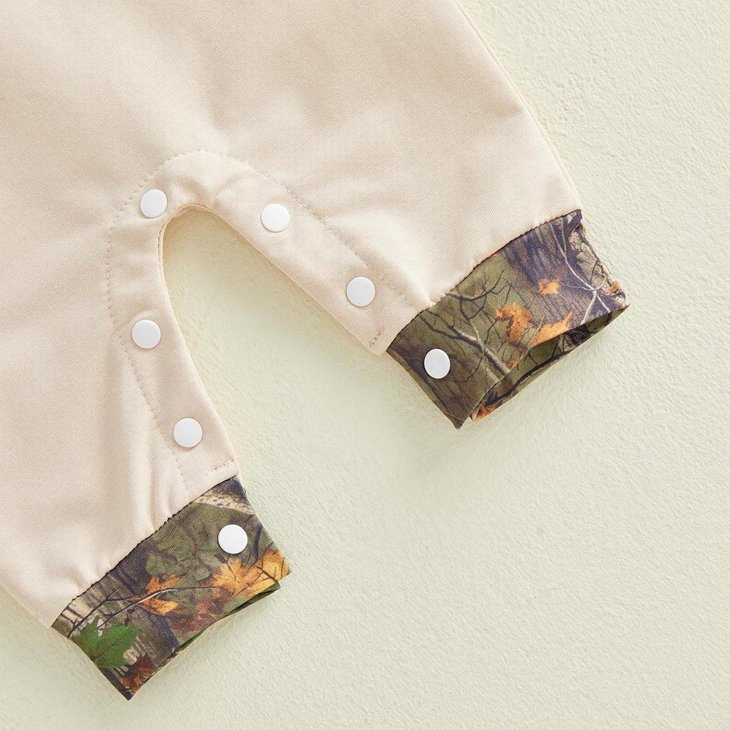 Newborn Baby Boy Fall Clothes Hunting Buddy Long Sleeve Romper Suspender Pants Overall Outfit Hat Set