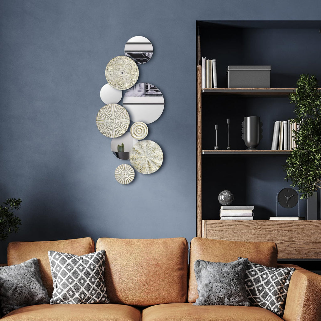 9 Pcs White Gold Mirror Wall Decor Metal Round