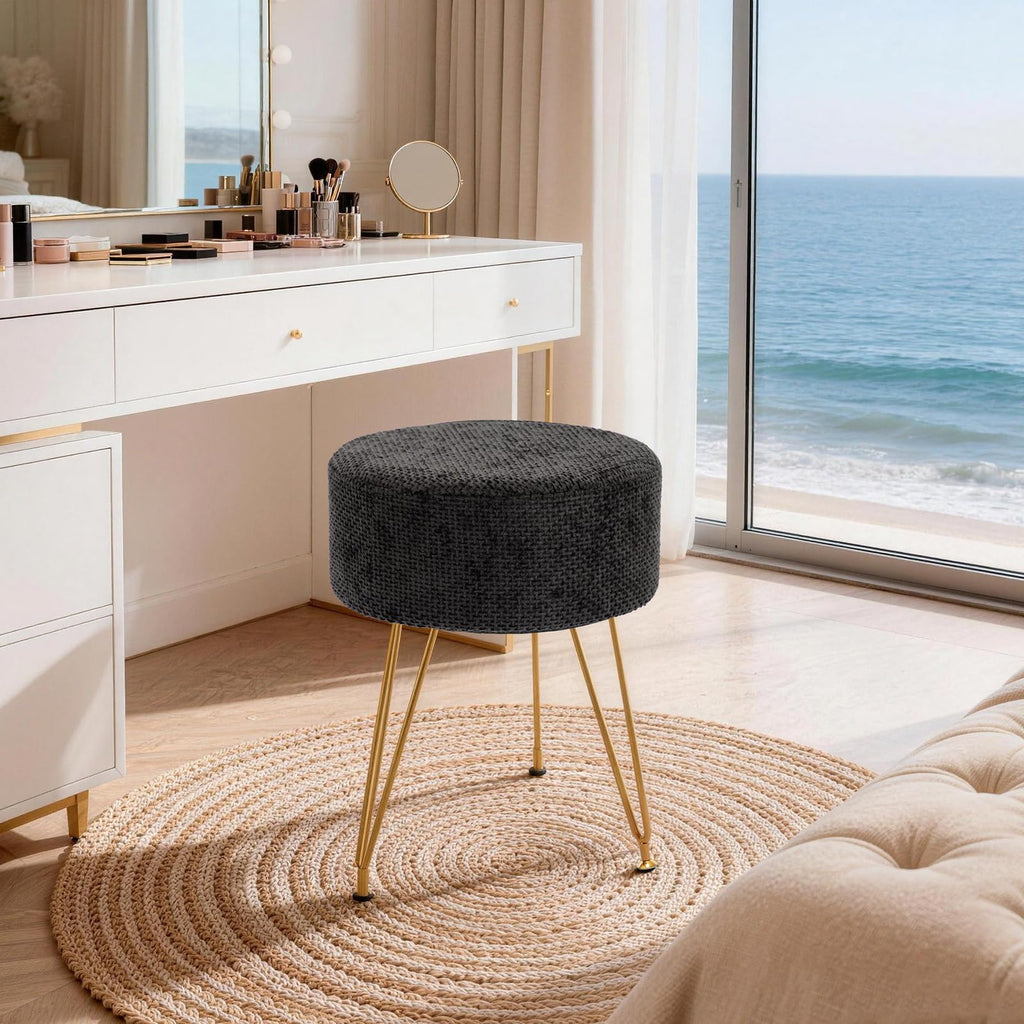 Velvet Vanity Stool, Heavy-Duty Makeup Stool with 4CM Thick Cushion, Round Ottoman Footrest Chair, Dressing