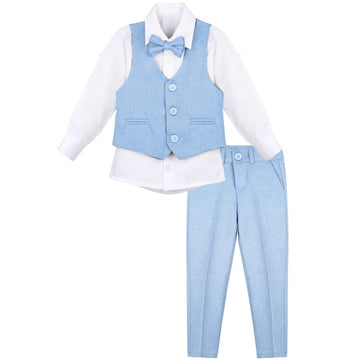 Boys Formal Suit 4 Piece Vest, Pants and Tie Dresswear Suit Set (, Light Blue)