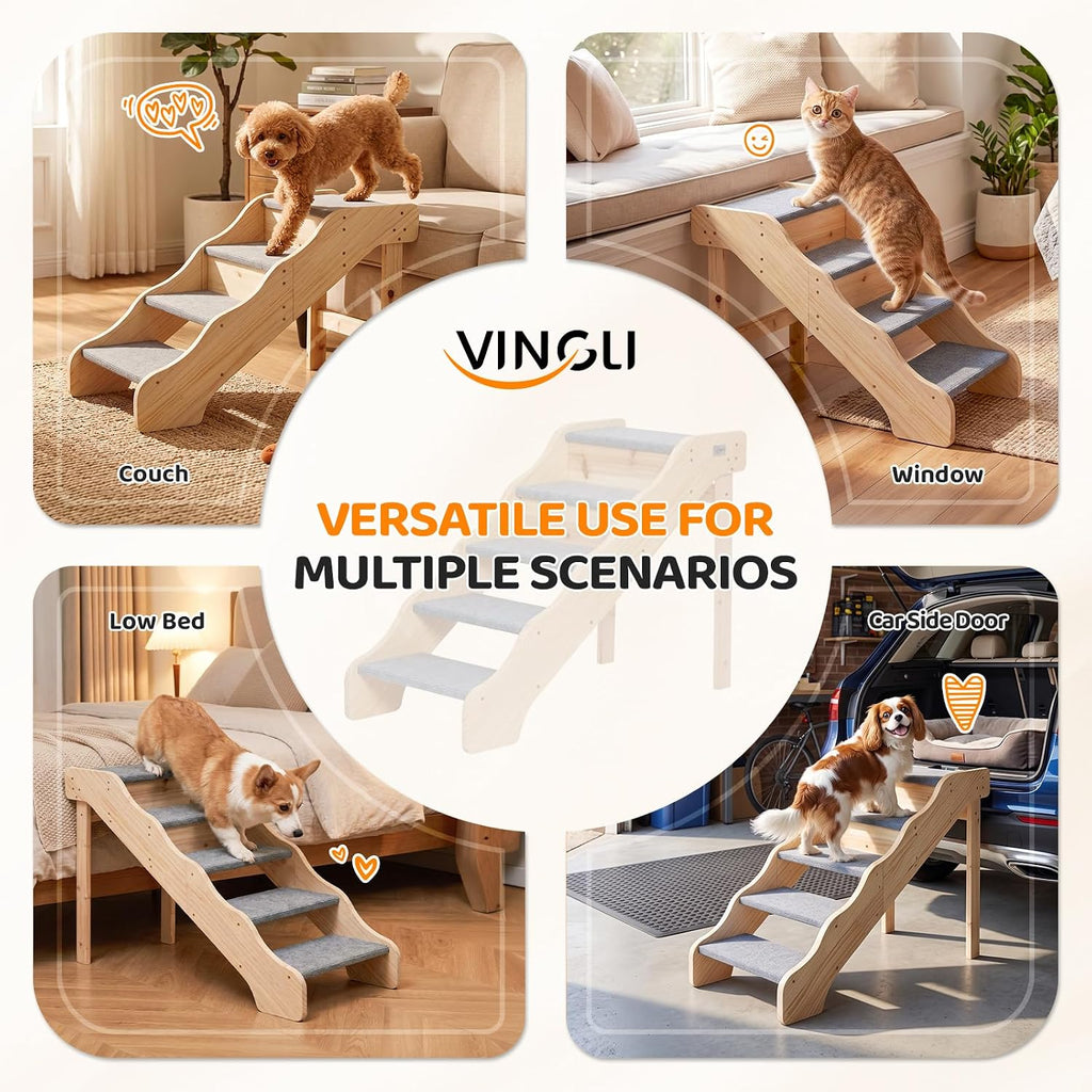 Wooden Dog Stairs, 5-Step Pet Steps