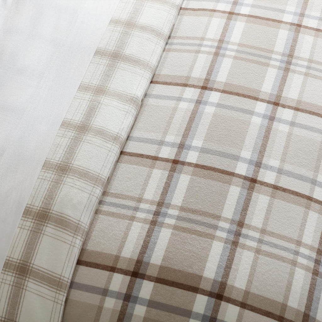 Spencer Plaid Neutral - Duvet Cover (90x94in.) + Two Standard Shams (20x26in.) - Plaid - Beige Tan Cream