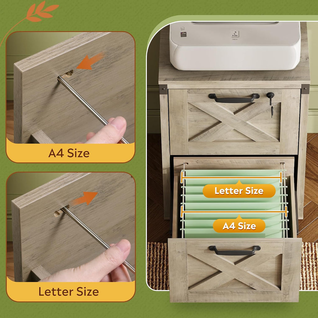 2-Drawer File Cabinet with Lock, Office Filing Cabinets, Gray Oak | Printer Stand, Letter & A4 Compatible, Home