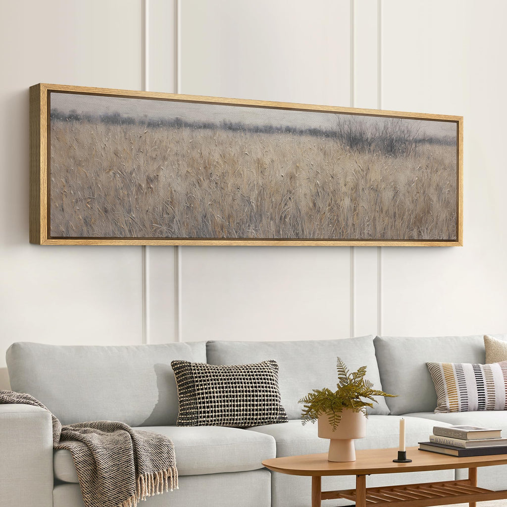 Large Framed Canvas Print Wall Art Neutral Wheat Field Rustic Prairie Landscape Illustrations Modern Art Relax/Calm