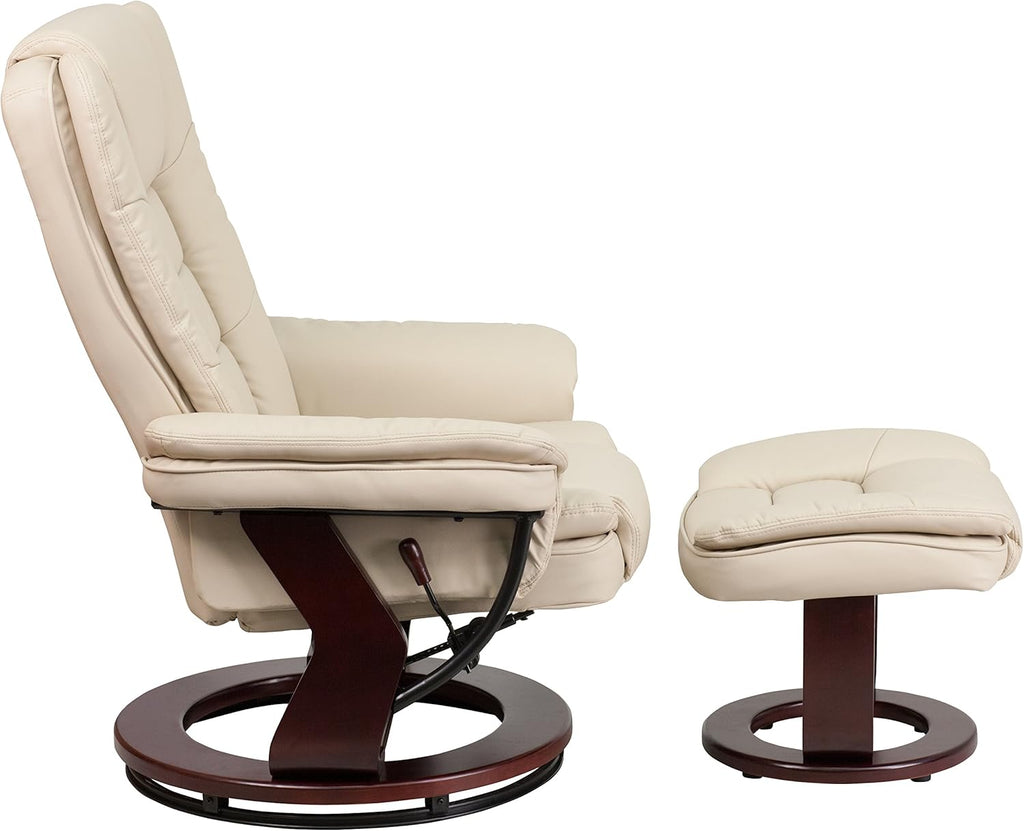 Modern Reclining Swivel Lounge Chair and Ottoman — Beige
