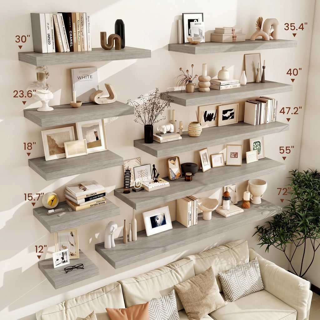 Deep Floating Shelves 40x12" Set of 2, Grey