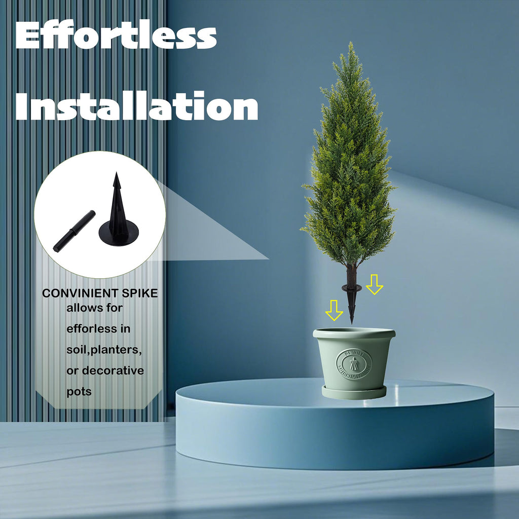 3FT Artificial Cedar Topiary Trees with Ground Spike, Set of 2 Faux Cypress Plants UV Resistant Artificial Pine