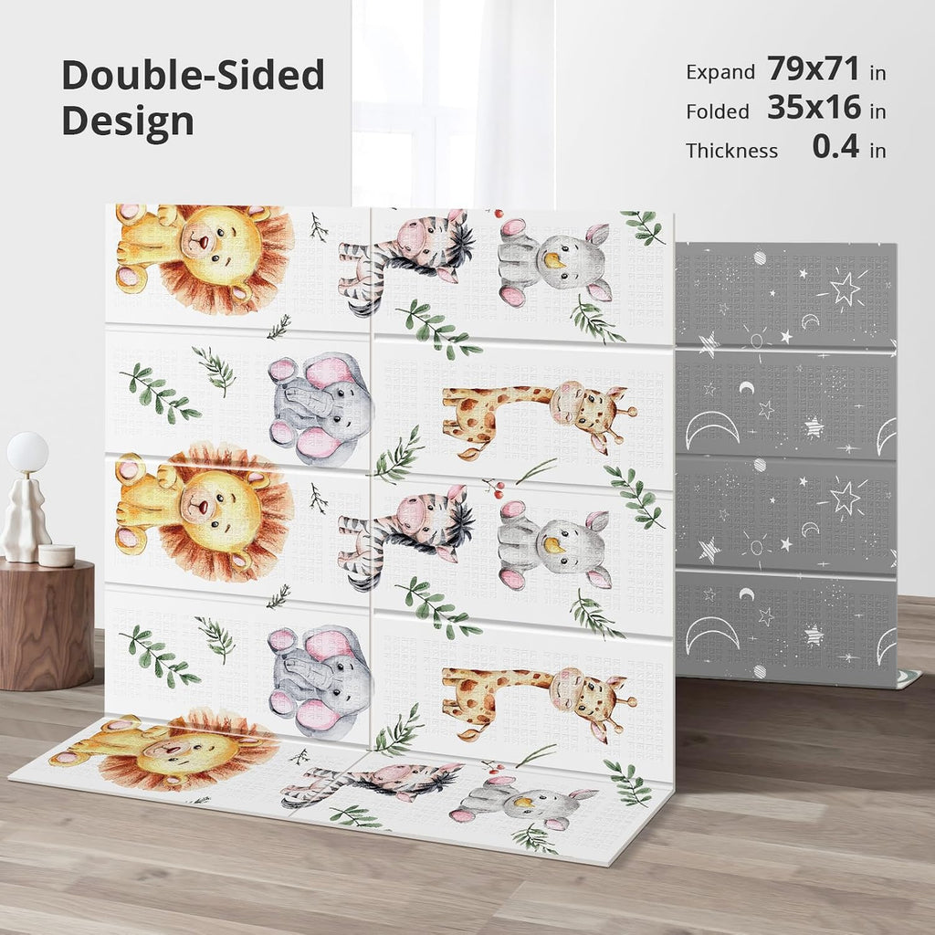 79x71 Extra Large Baby Play Mat for Floor, Foldable Foam Playmat for Babies 0-12 Months & Kids, Non-Toxic Waterproof