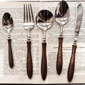 30 Piece Silverware Set Service for 6, Premium Wooden Handle Stainless Steel Flatware Set Home Include Fork Knife