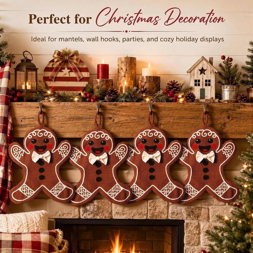 4Pcs 18'' Gingerbread Christmas Stocking Teddy Fleece Xmas Stocking
