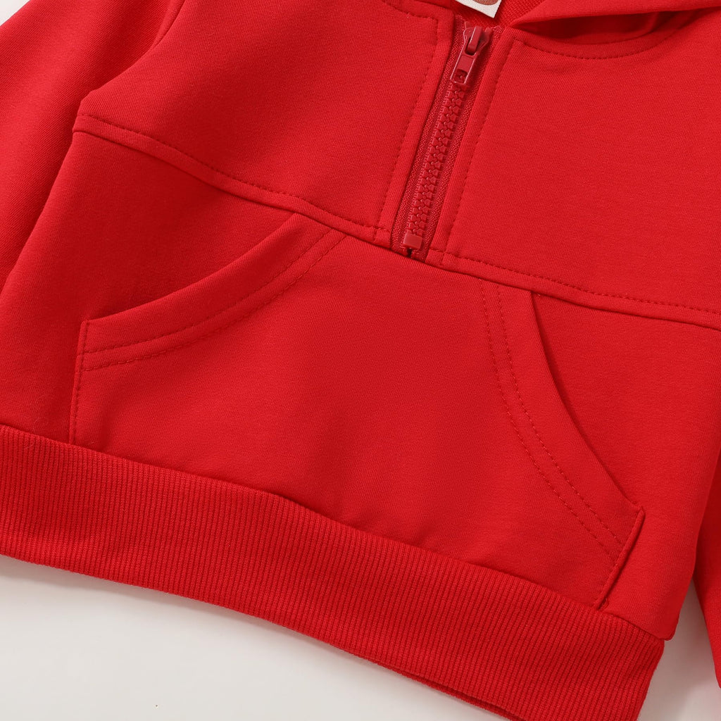 Baby Clothes for Girls Boys Solid Color Half-Zip Sweatshirt and Sweatpants Outfits Set Fall Toddler Sweatsuit (Red