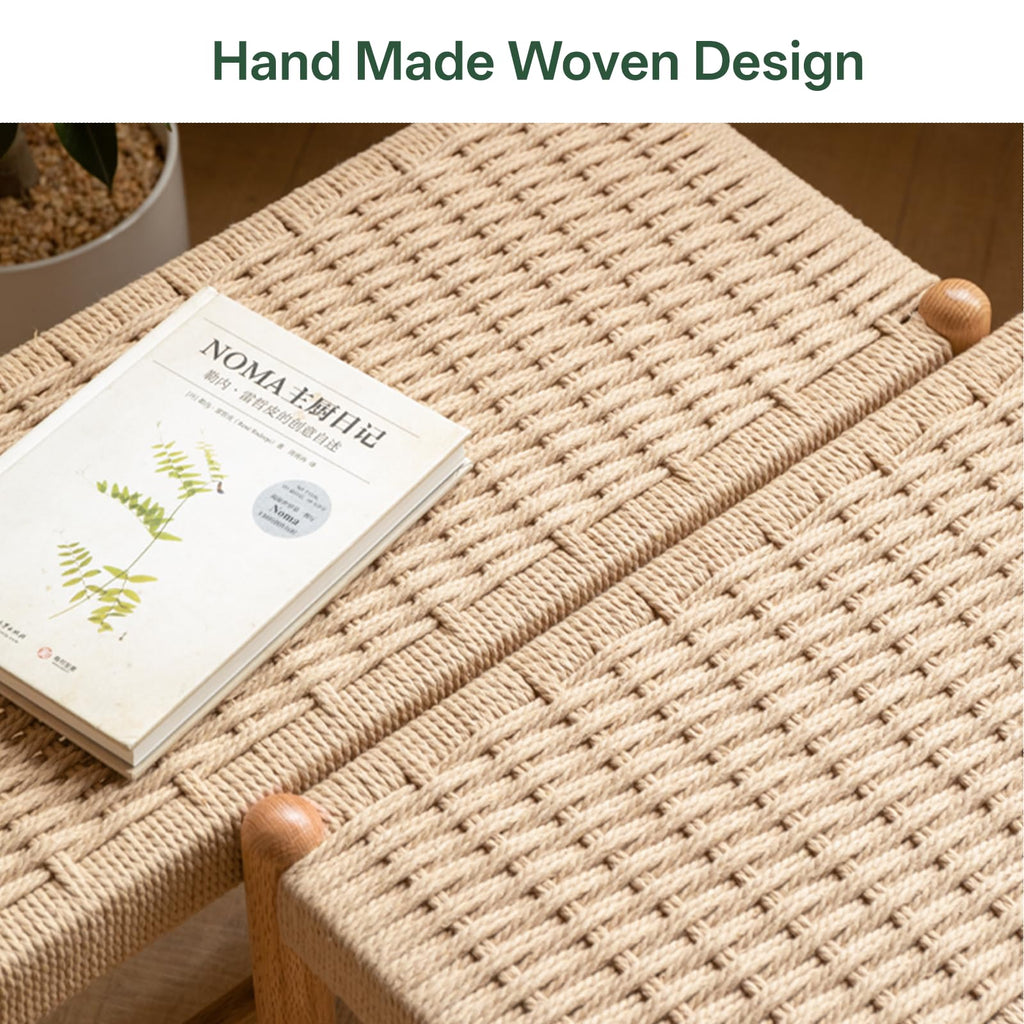 Solid Wood Shoe Bench, Woven Seat Entryway Bench for Small Spaces