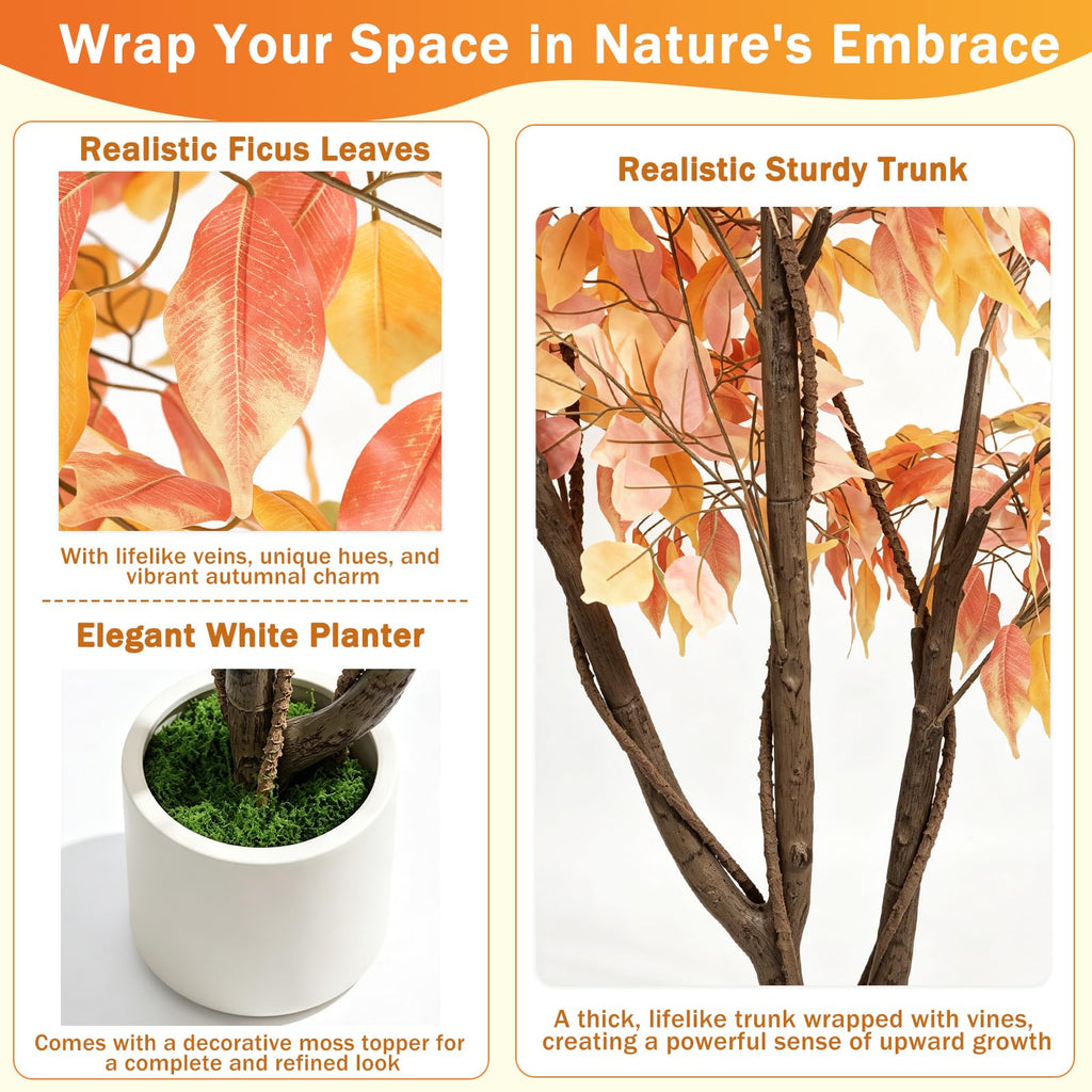 Artificial Fall Ficus Tree 5FT, Indoor Outdoor Faux Tree