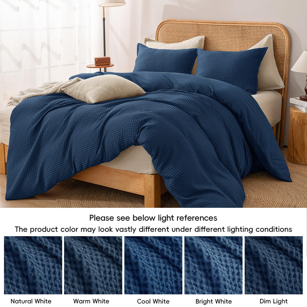Waffle Duvet Cover, Ultra Soft & Breathable, 90"x90", Navy Blue