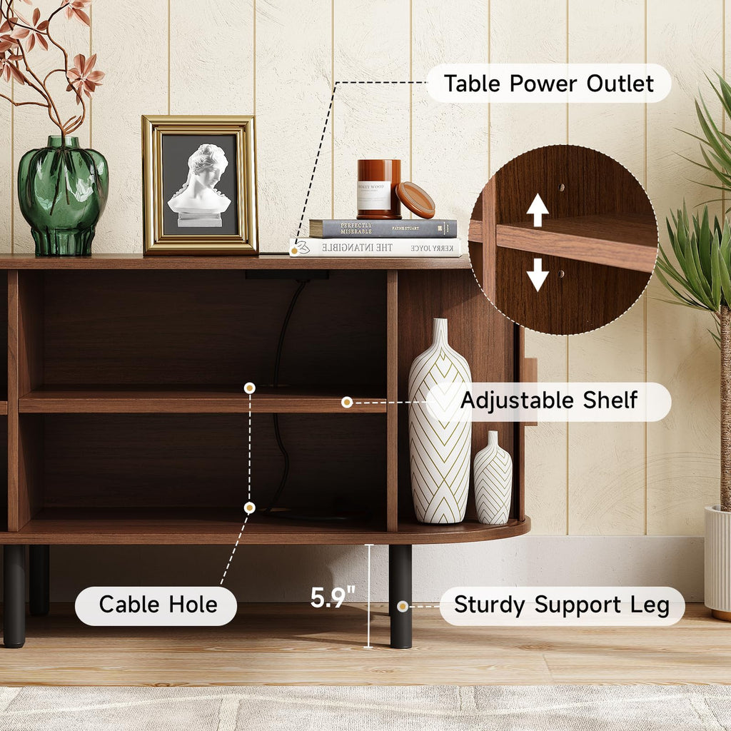94.5" TV Stand with Power Outlet &Storage for TVs up to 102" Walnut