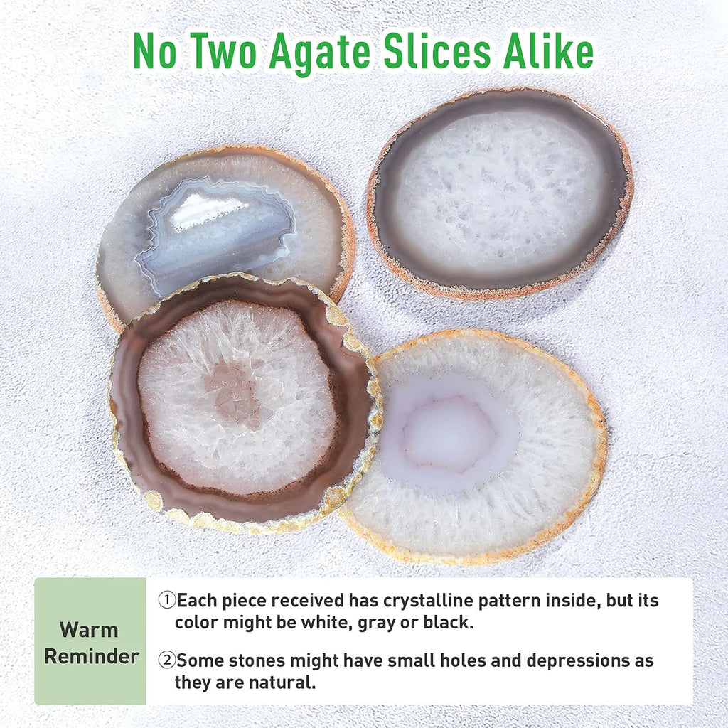Natural Geode Agate Coaster for Drinks Crystal Coaster - Set of 4