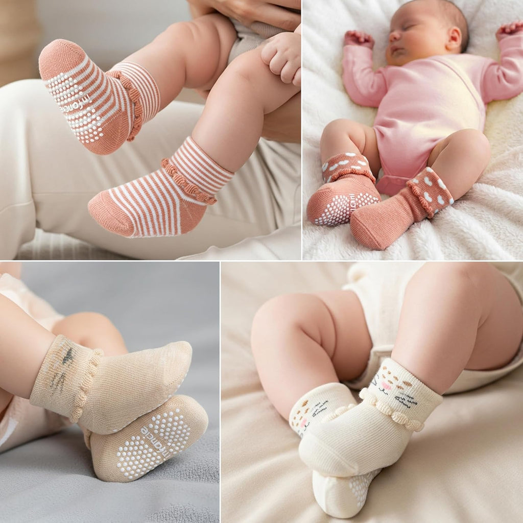 Organic Cotton Blend 12 Pairs Infant Socks Boys Non Slip Shower