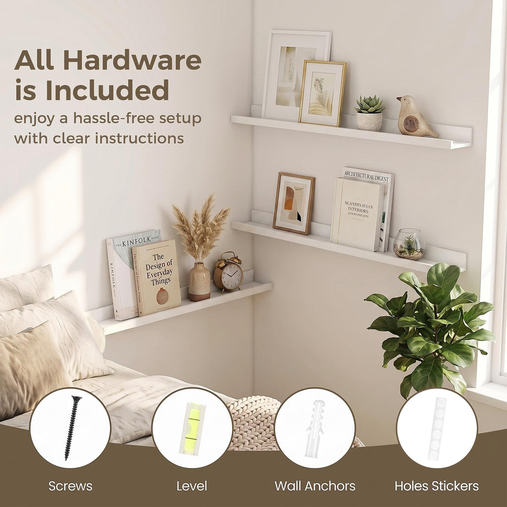 Picture Ledge Shelf, 32'' White Floating Shelves with Lip Set of 2