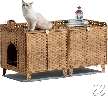Cat Litter Box Enclosure for 2 Cats, Hidden Litter Box, Natural