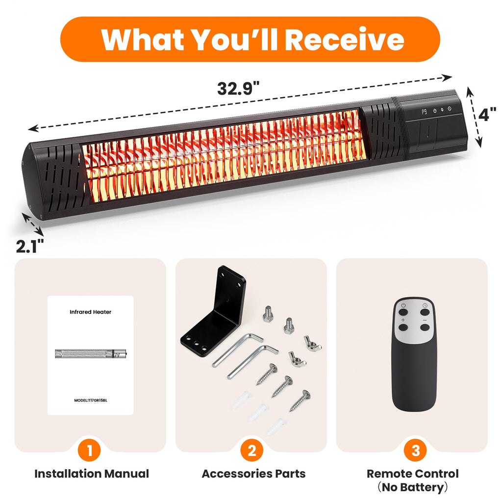 Outdoor Patio Heater, Infrared Electric Wall-Mounted Heater 1500W