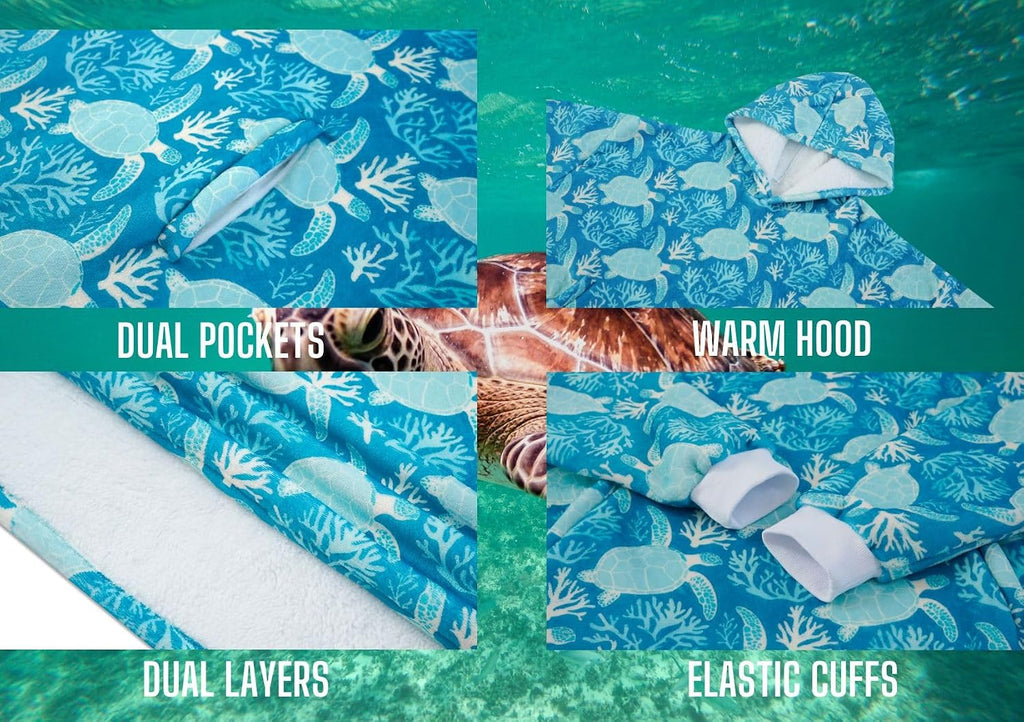 Sea Turtle Gifts for Women Girls, Wearable Flannel Blanket Hoodie, Oversized Flannel Hooded Blanket Sweatshirt, One