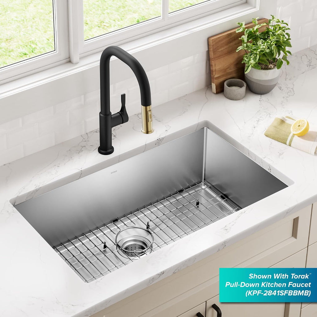 Stainless Steel 32 in 16 Gauge Undermount Sink KHU100-32 | 16-gauge TRU16 steel construction, rounded corners for