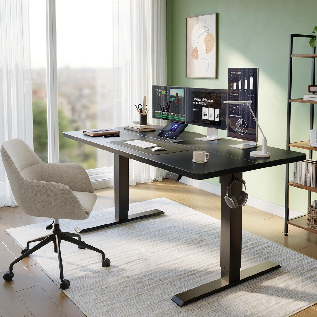 55x30 Large Electric Standing Desk, 30" Deep Desktop, Black